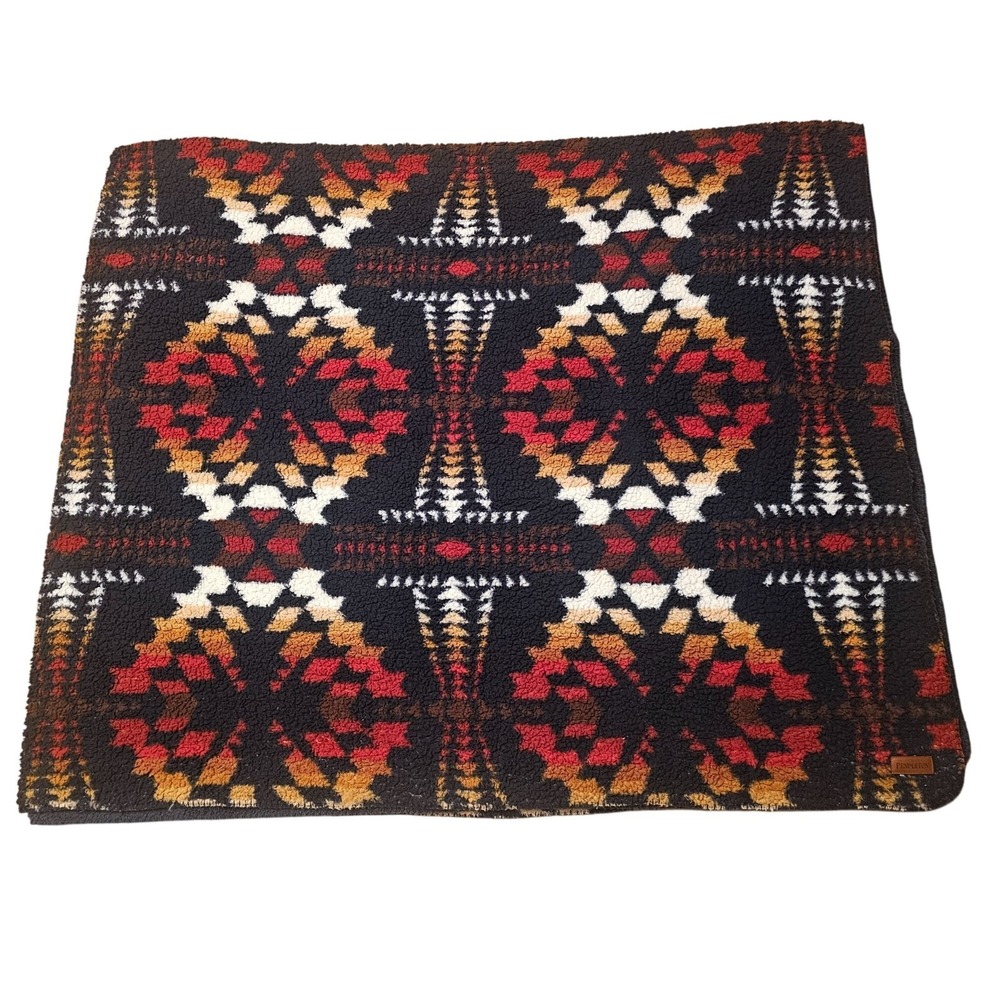 Pendleton Legend Lake Blanket King Sz Navy Aztec Sherpa Fleece Throw Reversible